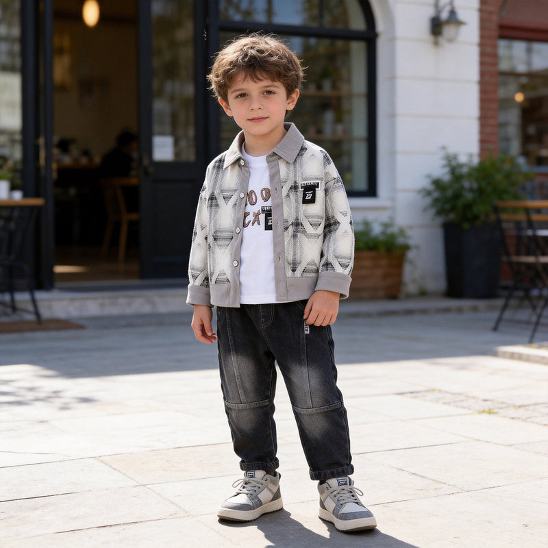 Boys' Outfit 2026 New Stylish Color-Block Shirt Clothes Spring and Autumn Three-Piece Set for Trendy Little Boys