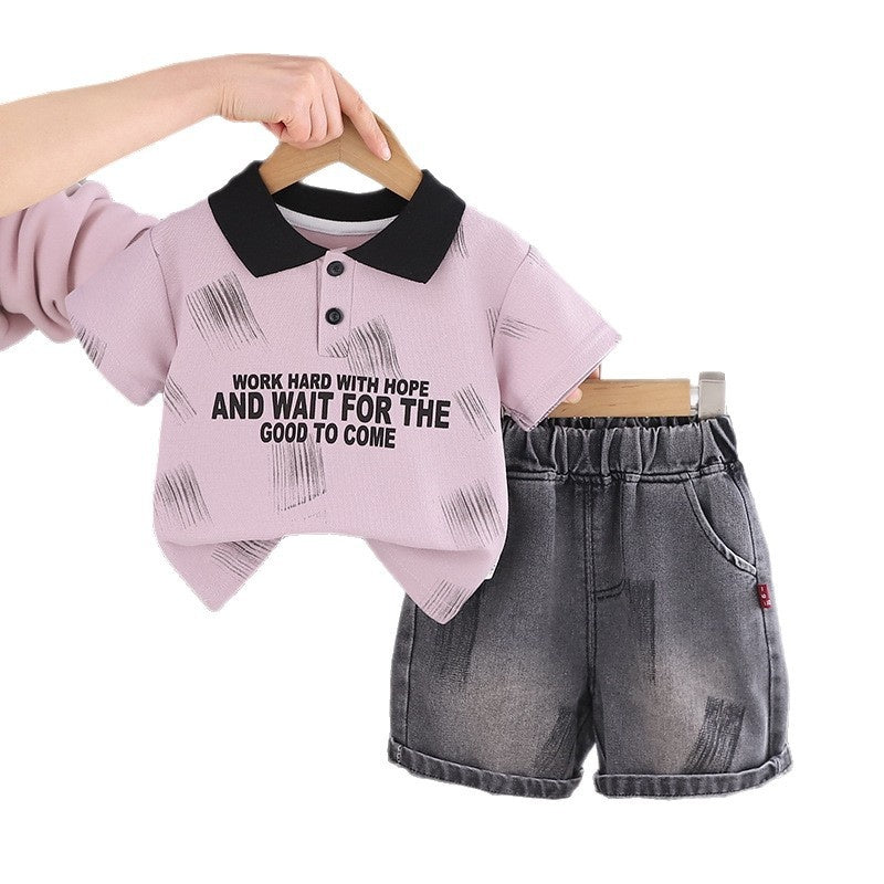 Baby short-sleeve children's outfit 2026 new style, graffiti print clothes, fashionable two-piece summer set for babies