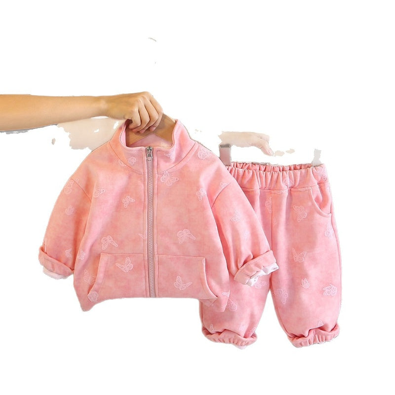 Girls' Outfit Set 2026 New Fashionable Style 1-3 Year Old Baby Girls, Spring Autumn Full-Print Butterfly Jacket for Infants and Children