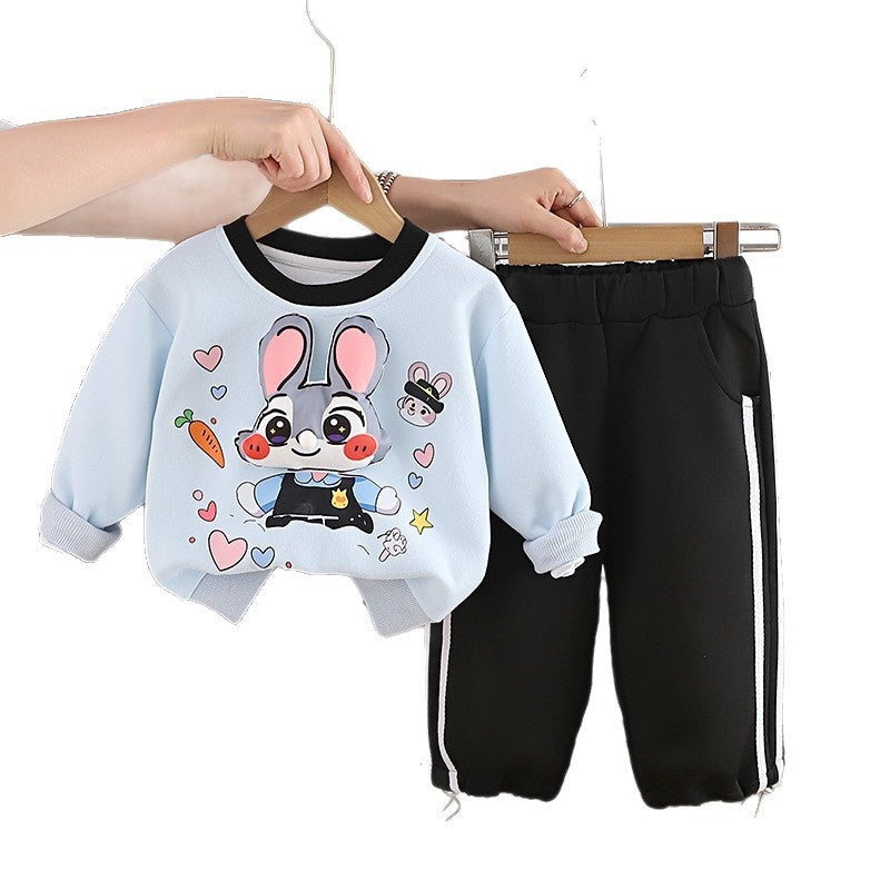 Children's clothing girls, outfit set, cute new style for infants toddlers, spring and autumn baby girl three-dimensional cartoon sweatshirt two-piece set