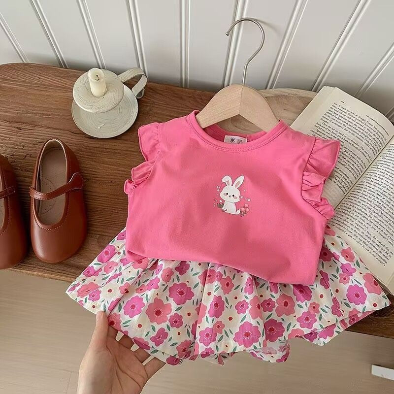 Cross-border children's clothing Girls' summer short sleeved skirt two-piece set