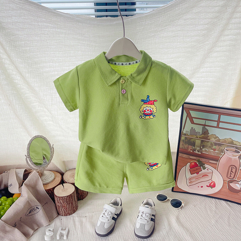 Children's Summer Outfit 2026 New Style Boys and Girls Baby Fashionable Cartoon Short Sleeve Shorts Sports Two-Piece Set