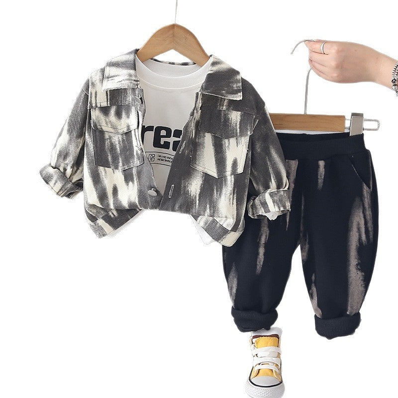 Boys' fashion three-piece set with full print, stylish spring casual clothes toddlers, handsome trendy for infants and children