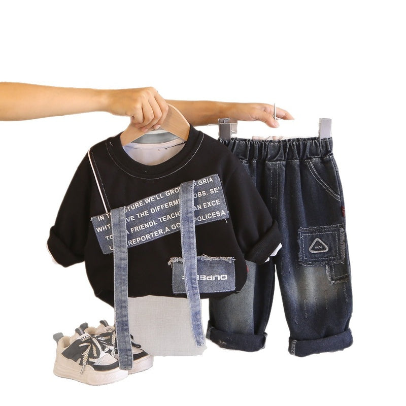 Boys' Outfit, Toddler Baby Spring and Autumn Two-Piece Set, 2026 New Patchwork Sweatshirt, Clothes for Children Aged 1-3 Years