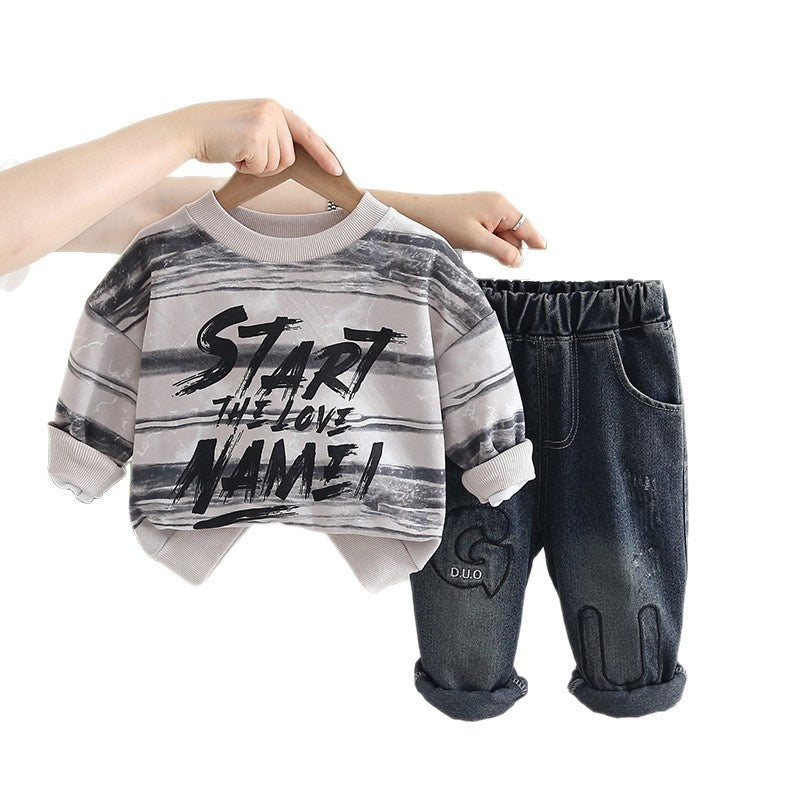 Boys' Outfit 2026 New Spring and Autumn Fashionable Baby Clothes Stylish Sweatshirt Two-Piece Set Trendy
