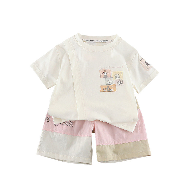 2026 New Baby Outfit Infant Children's Clothes Summer Kids' Clothing Square Animal Short Sleeve Shorts Two-Piece Set