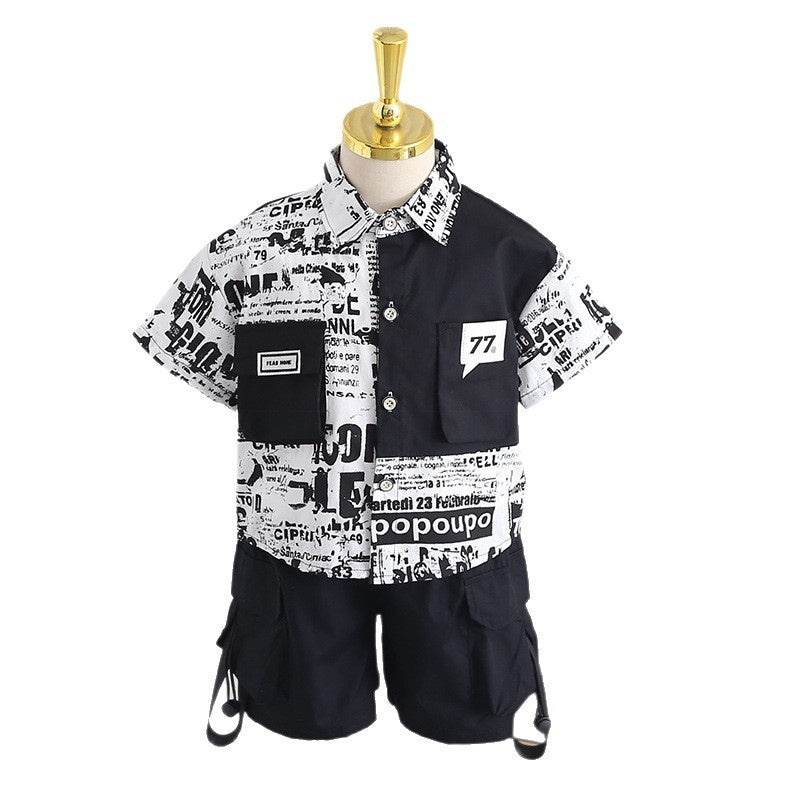 Boys' Summer Short-Sleeve Three-Piece Set 2026 New Fashionable Children's Patchwork Top Shorts Cool and Stylish Baby Korean Version