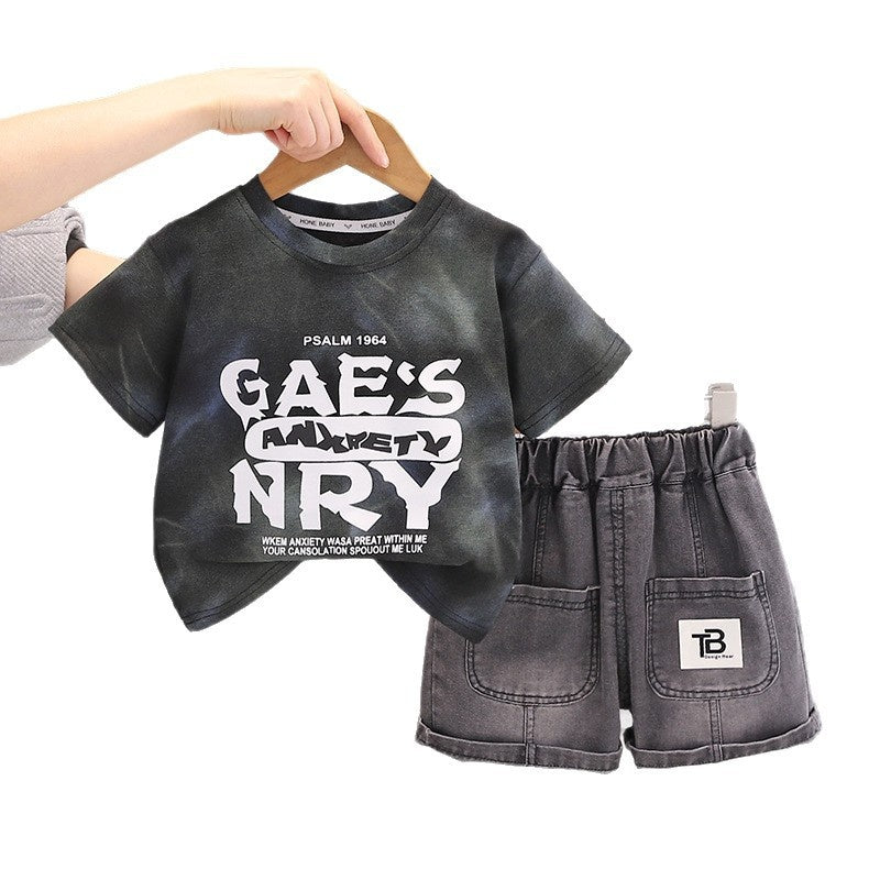 Boys' Outfit 2026 New Cool and Stylish Children's Clothing Summer Thin Baby Large Letter Short Sleeve Two-Piece Set