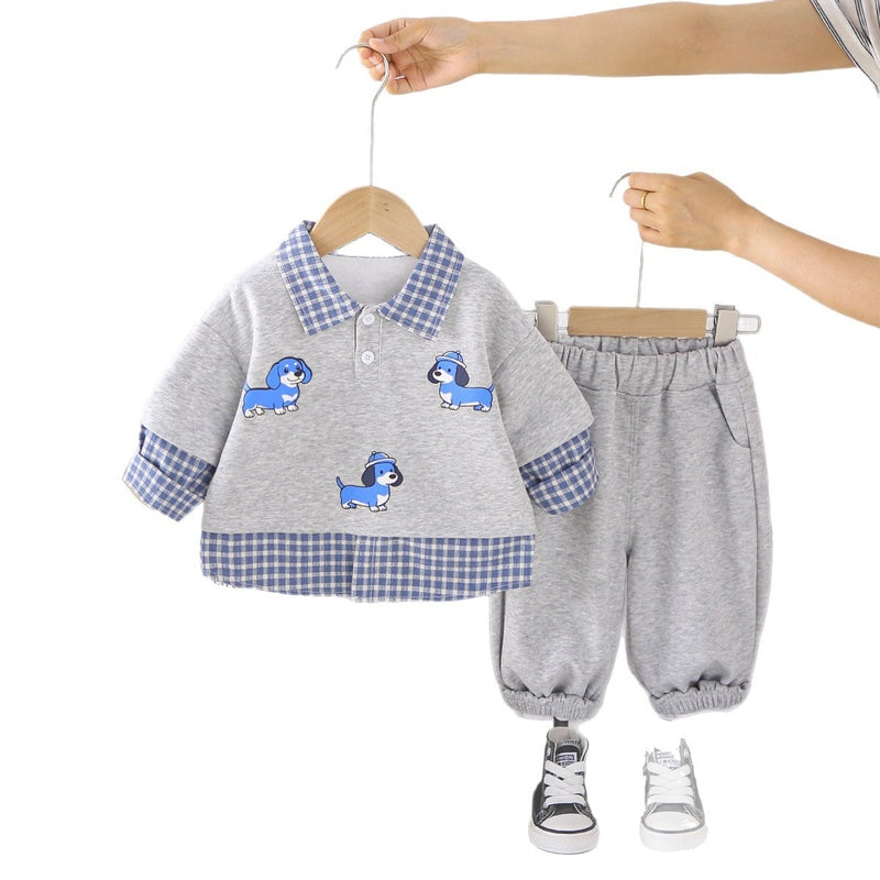 Spring and Autumn Outfit 2026 New Fall Clothing Boys' Cartoon Three-Puppy Two-Piece Set Trendy Fashionable Children's Wear