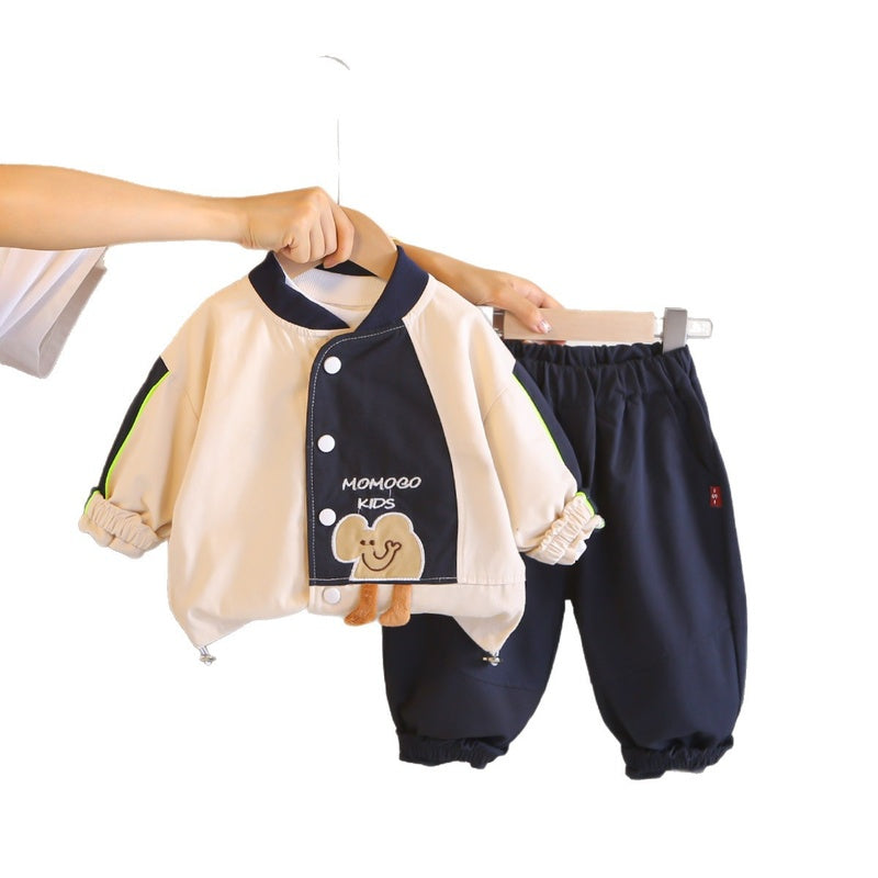 Boys' Outfit 2026 New Fashionable Elephant Color-Block Set Baby Spring Stylish Trendy Infant Children's Clothes