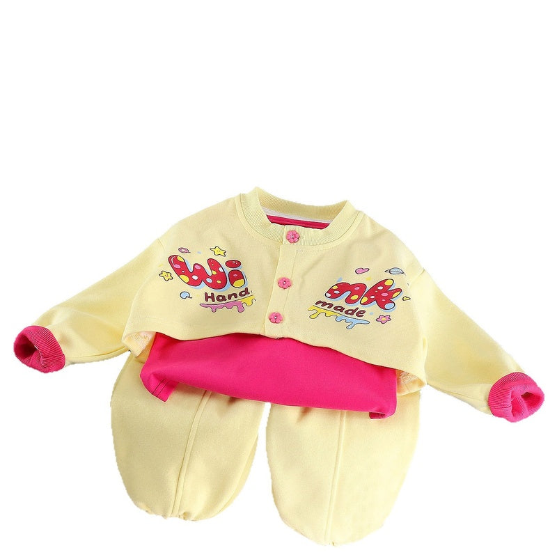 Girls' Outfit 2026 New Fashionable Colorful Letter Three-Piece Set for Children Baby Spring and Autumn Clothes Wholesale