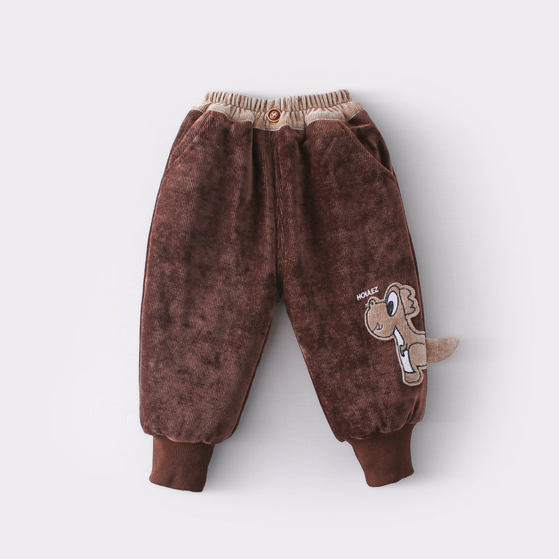 Boys New Warm Cotton Baby Cartoon Thickened Casual Children Winter Stylish Dinosaur Pants Trendy