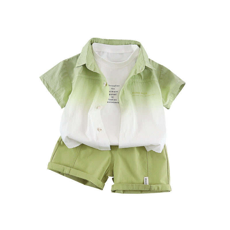 Boys Outfit 2026 New Gradient Color Short Sleeve Korean Style Baby Summer Thin Three-Piece Set Trendy