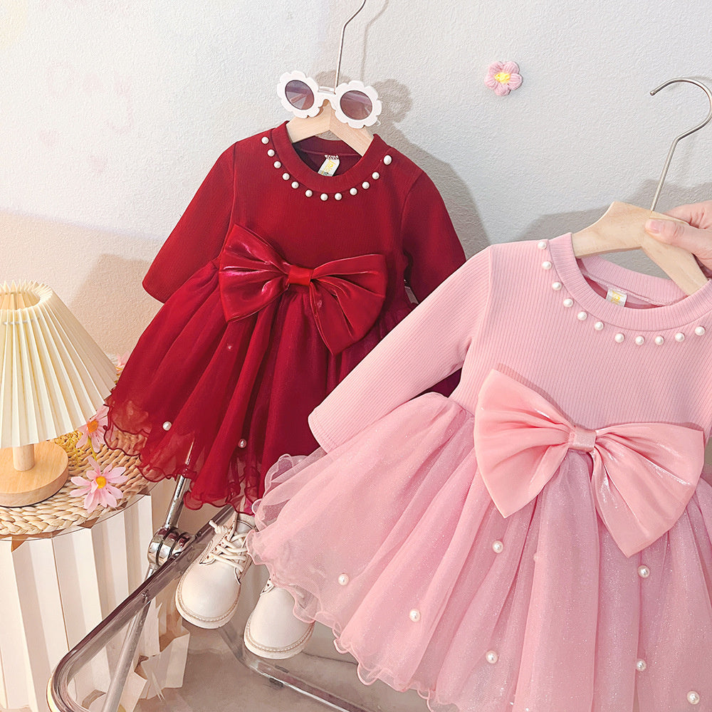 Spring Stylish 2025 Autumn Style Baby Girl Princess First Mesh Children's Birthday Dress