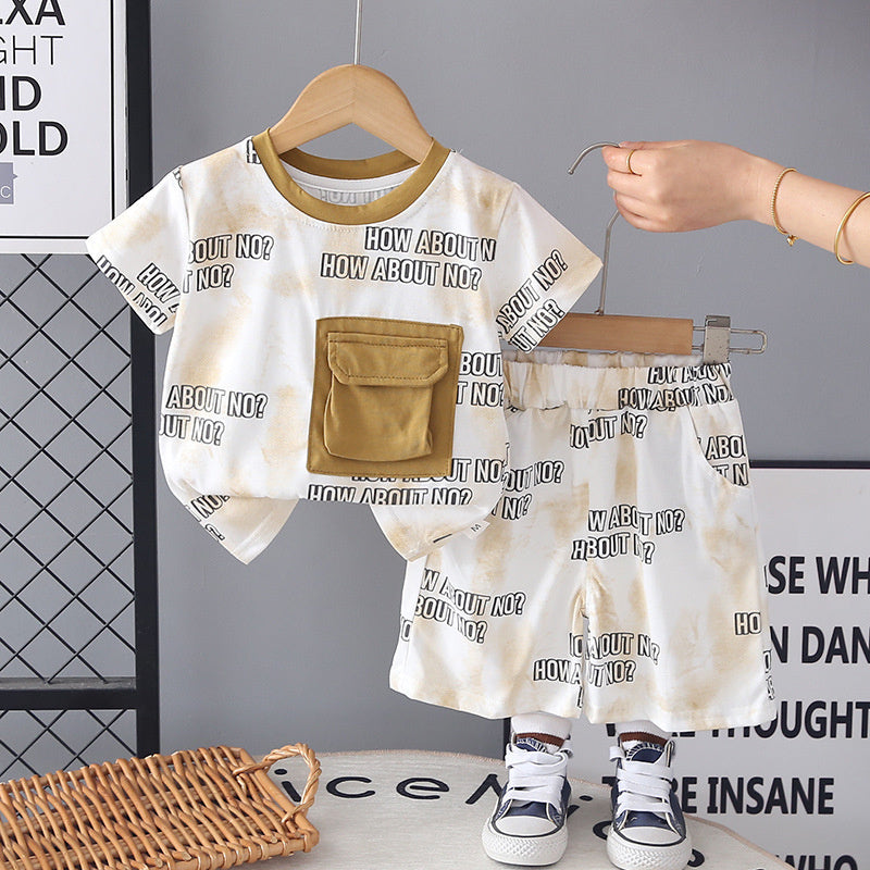 Boys' Outfit with Large Pockets, Short Sleeve Set, 2026 New Sporty Summer Thin Style for Little Kids, Stylish and Trendy