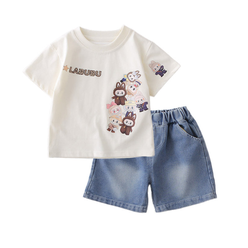 2026 Summer New Children's Short Sleeve Set Boys Girls Baby Cartoon T-shirt Shorts Two-piece Casual Outfit