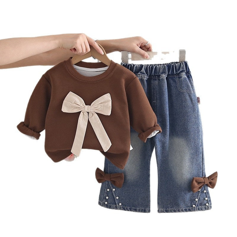 Girls' Outfit 2026 New Fashionable Children's Spring and Autumn Bowknot Sweatshirt for Girls Baby Casual Wholesale