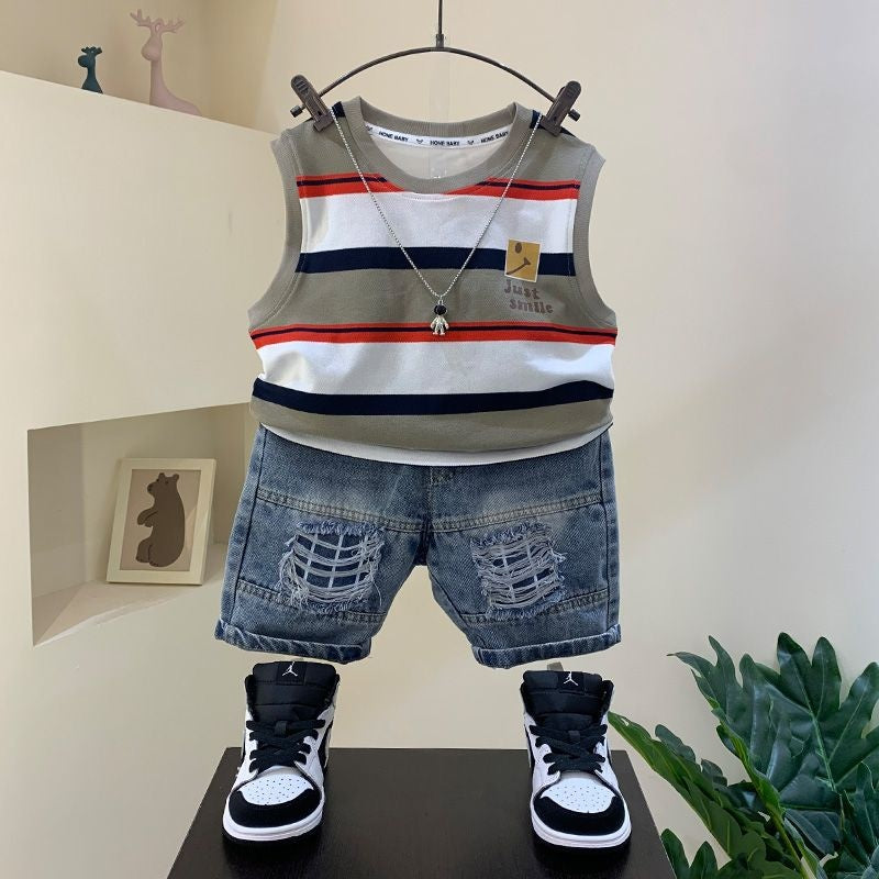 Boys' Summer Vest 23 New Baby Internet Celebrity Street Sleeveless Clothes Children's Korean Style Cool Two-Piece Set