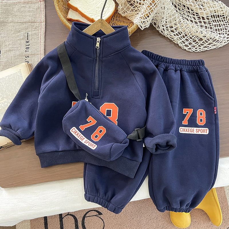 Boys Suit Casual New 2025 Autumn and Winter Clothing Children's Half Zipper Sports Sweatshirt Two-piece Set