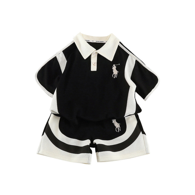 Boys' Outfit 2026 New Style Children's Polo Short Sleeve Fashionable Trendy Baby Summer Clothes Two-Piece Set