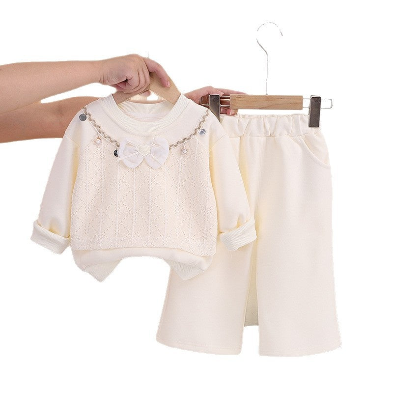 Girls' Spring Autumn Outfit 2026 New Fashionable Infant Clothing for Baby Girls, Faux Vest and Sweatshirt Two-Piece Set Trendy