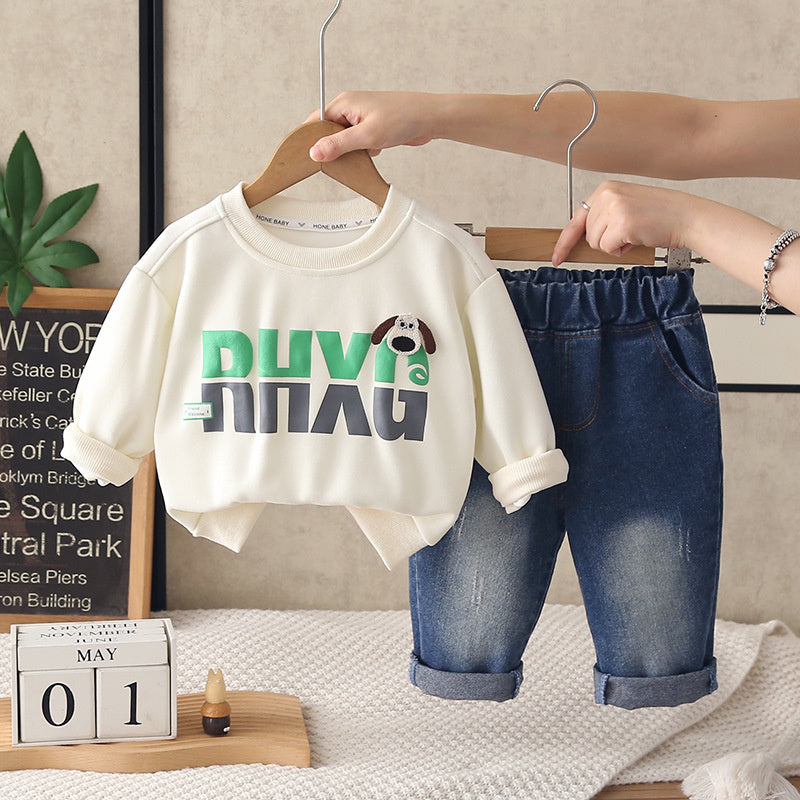 Boys' Suit 2026 New Spring and Style Children's Fashionable Clothes Baby Autumn Round Neck Large Letter Two-Piece Set Trendy