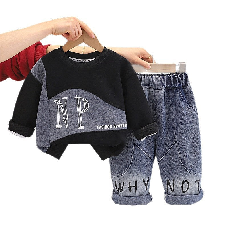 Cool and stylish 2026 trendy children's clothing fashionable baby long-sleeve outfit for 1-year-old boys, autumn suit wholesale