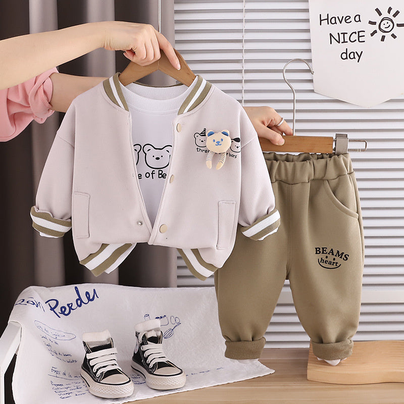 Children's Clothing Spring Autumn New Boys Infant Baby Kids Suit Casual Long Sleeve Three Bears Three-piece Set Trendy