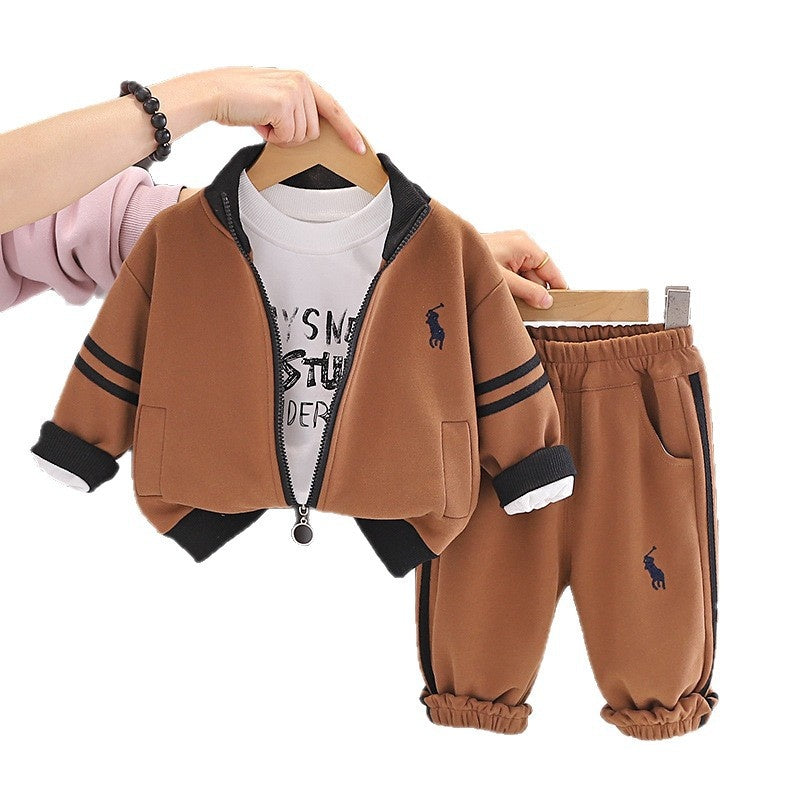 Children's Outfit 2026 New Style Boys' Fashionable Baby Spring and Autumn Striped Embroidered Long Sleeve Three-Piece Set Trendy