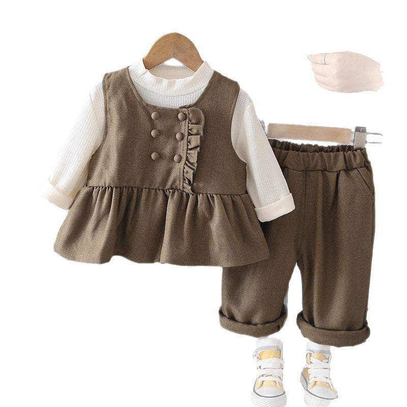 Girls' clothing baby outfit wide-leg pants three-piece set 2026 new model infant spring and autumn children's clothes for ages 1 to 3 years