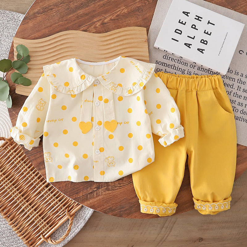 Girls' Outfit Cat Shirt Set, Stylish Fashionable, for 0-3 Year Old Baby Girls, Spring and Autumn Clothes, Infant Children's Clothing