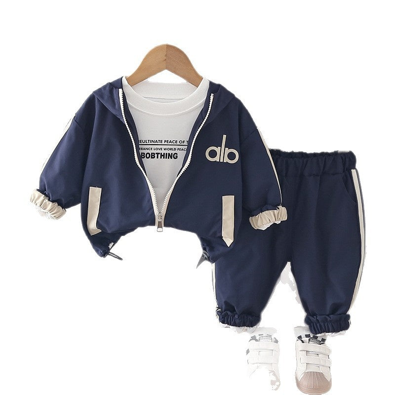 2026 New Boys' Outfit Baby Spring and Autumn Fashionable Long-Sleeve Children's Clothing Embroidered Zipper Three-Piece Set