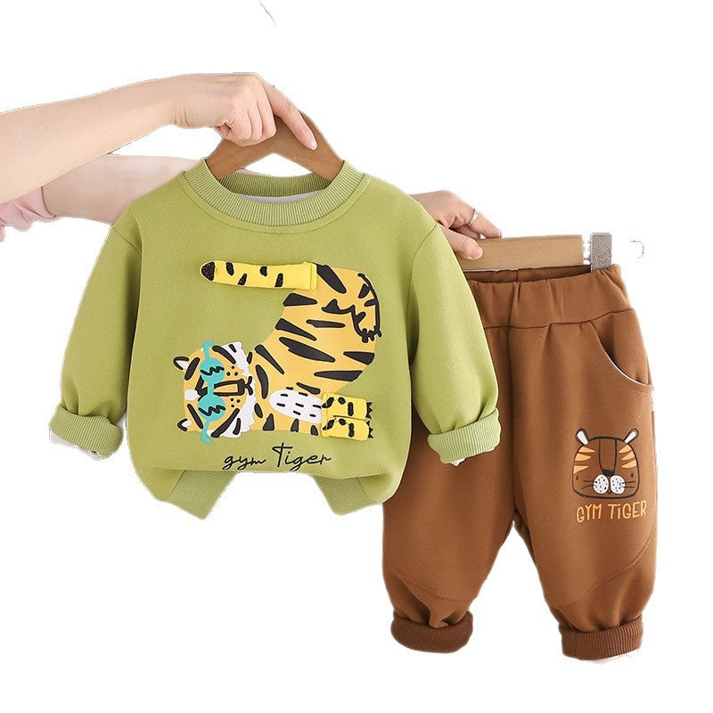 Boys' Outfit 2026 New Korean Style Fashionable Baby Spring and Autumn Round Neck Cartoon Long Sleeve Two-Piece Set