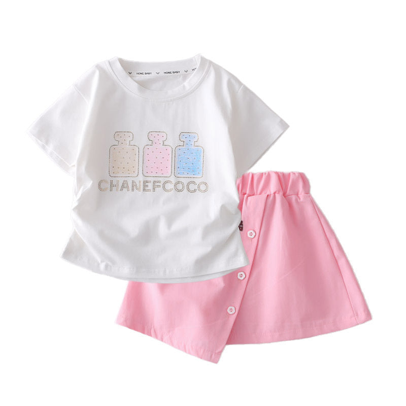 Girls' Outfit 2026 New Fashionable Children's Sleeve Short Skirt Two-Piece Set Baby Clothes Summer Toddler Clothing