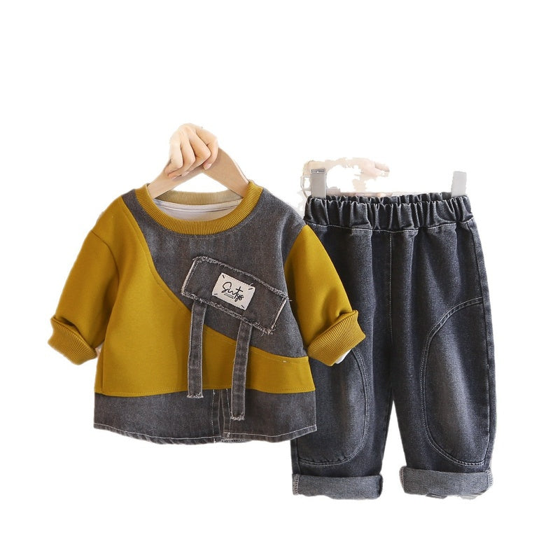Boys' Spring and Autumn Outfit 2026 New Fashionable Baby Clothes Trendy Children's Stylish Sweatshirt Two-Piece Set