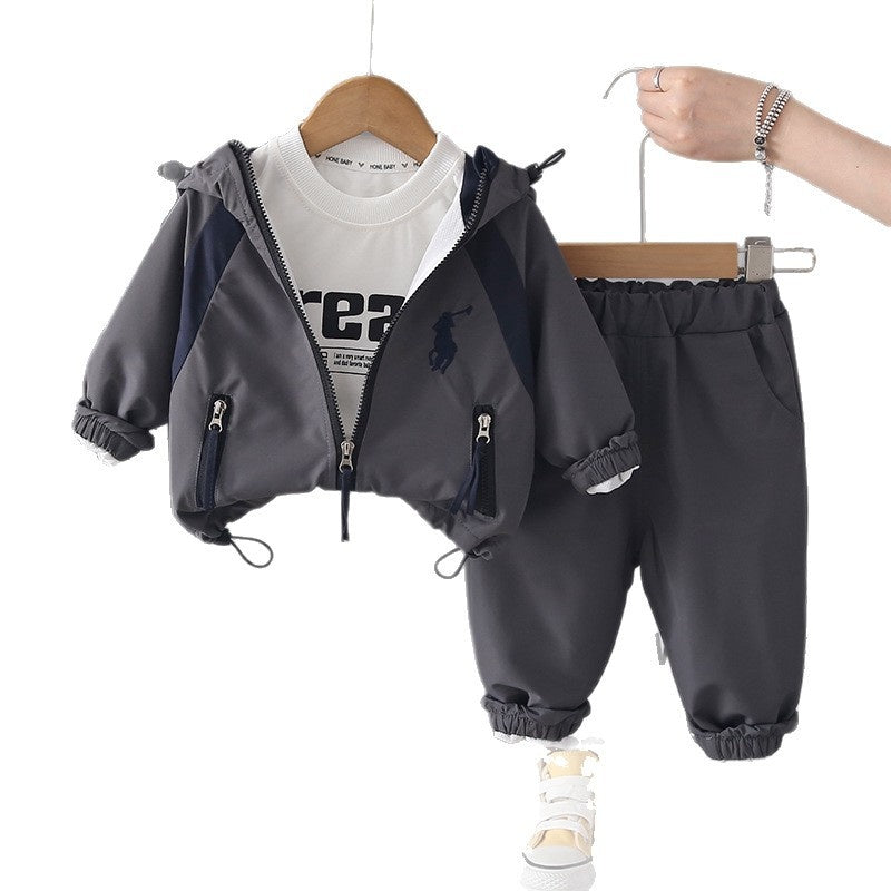 Boys' Outfit Set 2026 New Fashionable Embroidered Jacket Three-Piece Suit for Toddlers Spring and Autumn Trendy Wholesale