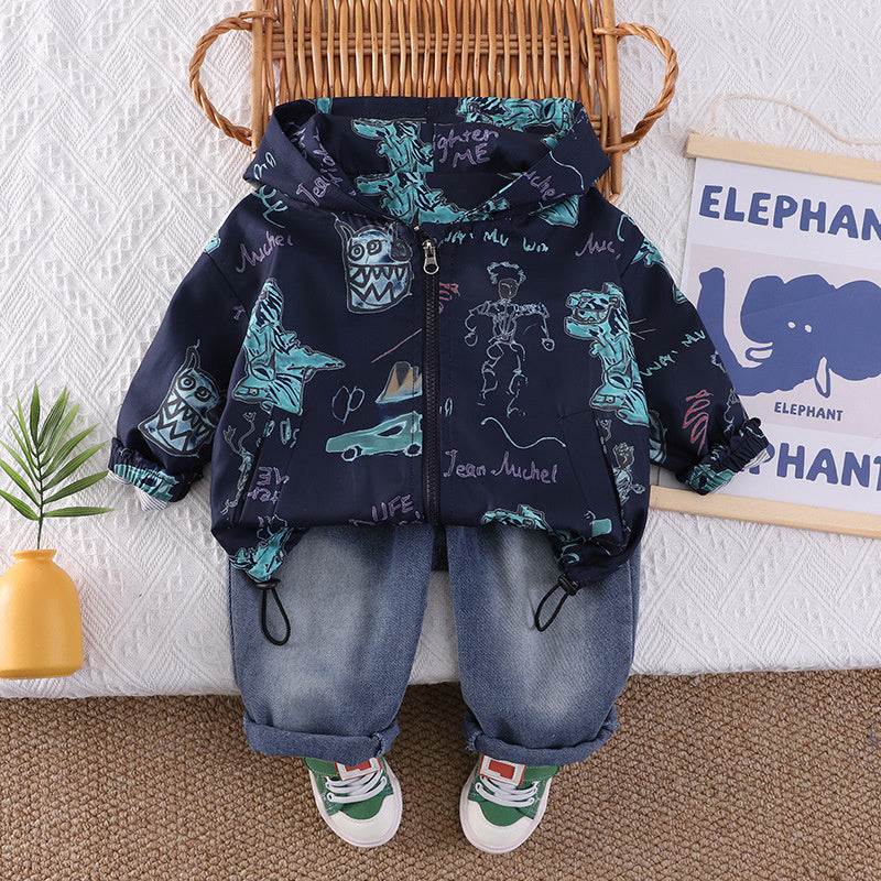 Boys' Sportswear Outfit 2026 New Stylish Long-Sleeve Tracksuit for Kids Spring and Autumn Trendy Clothing