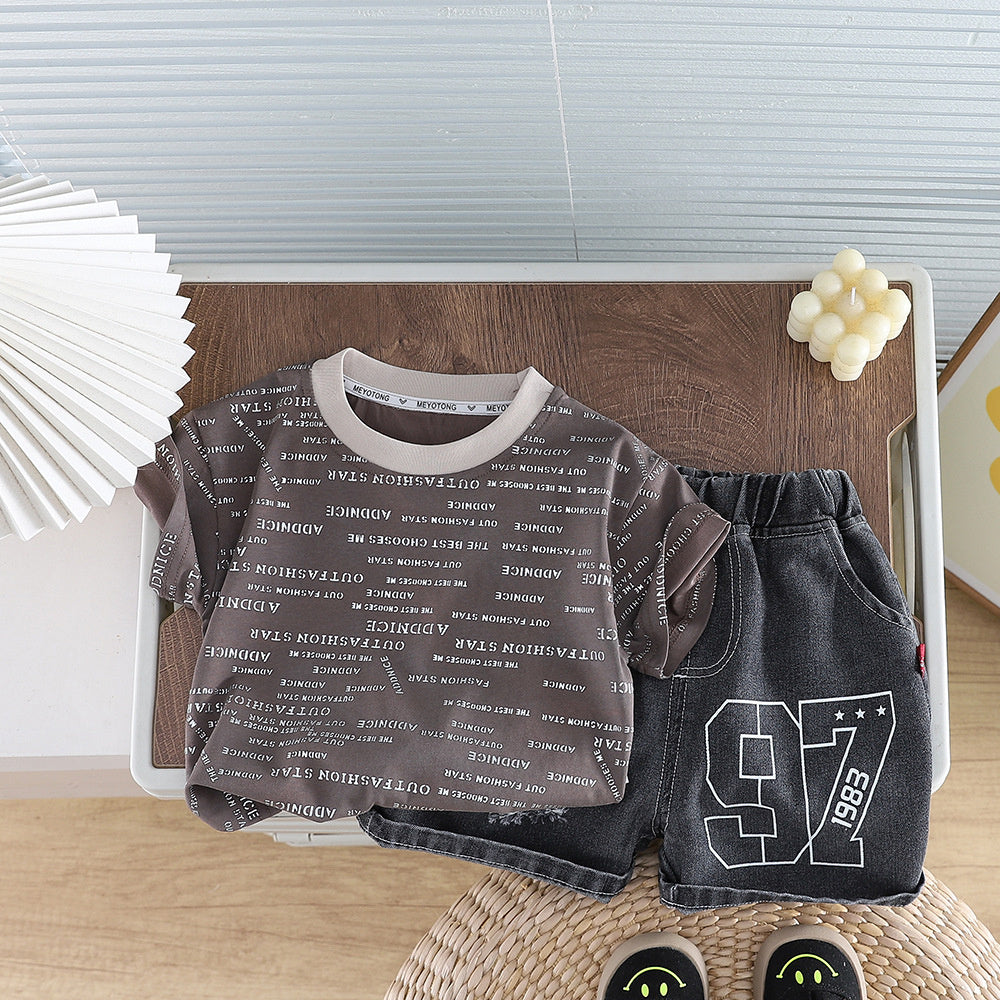 Boys' Summer Short-Sleeve Outfit 2026 New Fashionable Baby Boy Casual Two-Piece Set with 3D Full-Print Letters Trendy