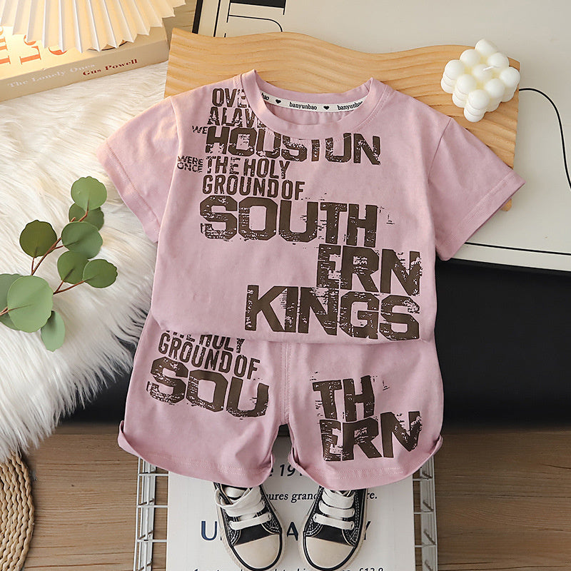 Boys' Summer Outfit 2026 New Fashionable Casual Sports Short Sleeve Shorts Two-Piece Set for Boys