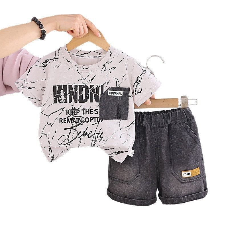 Boys' Outfit: Stylish Short-Sleeved Denim Shorts Two-Piece Set, Baby Summer 2026 New Fashionable Children's Clothing