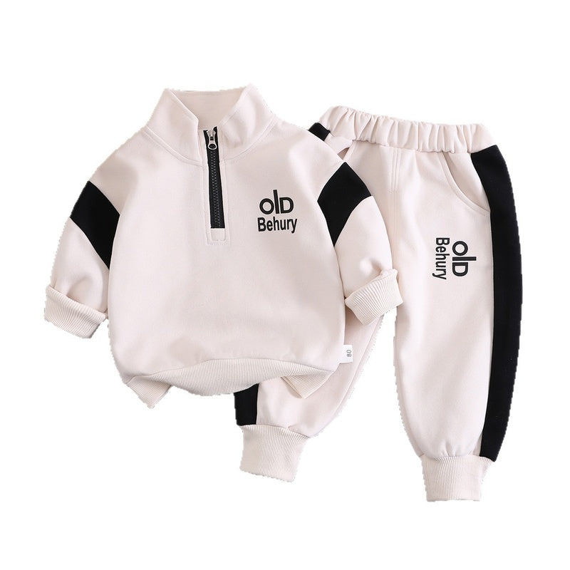 Boys' Outfit 2026 New Style Children's Spring and Autumn Stylish Half-Zip Sports Two-Piece Set for Trendy Babies