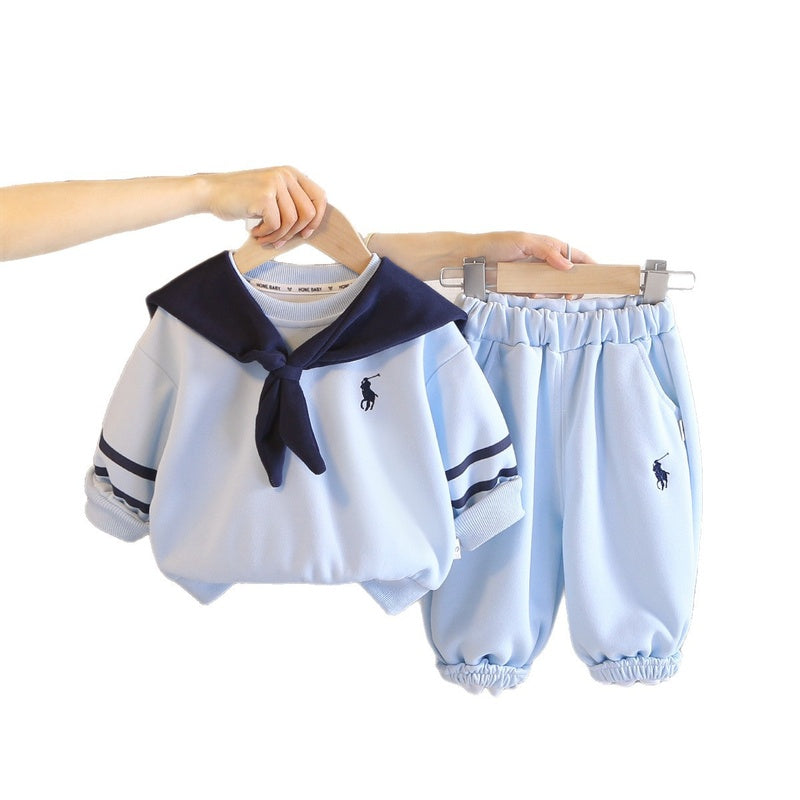 Boys' Outfit Baby 2026 New Fashionable Infant Spring and Autumn Shawl Embroidered Sweatshirt Two-Piece Set Trendy