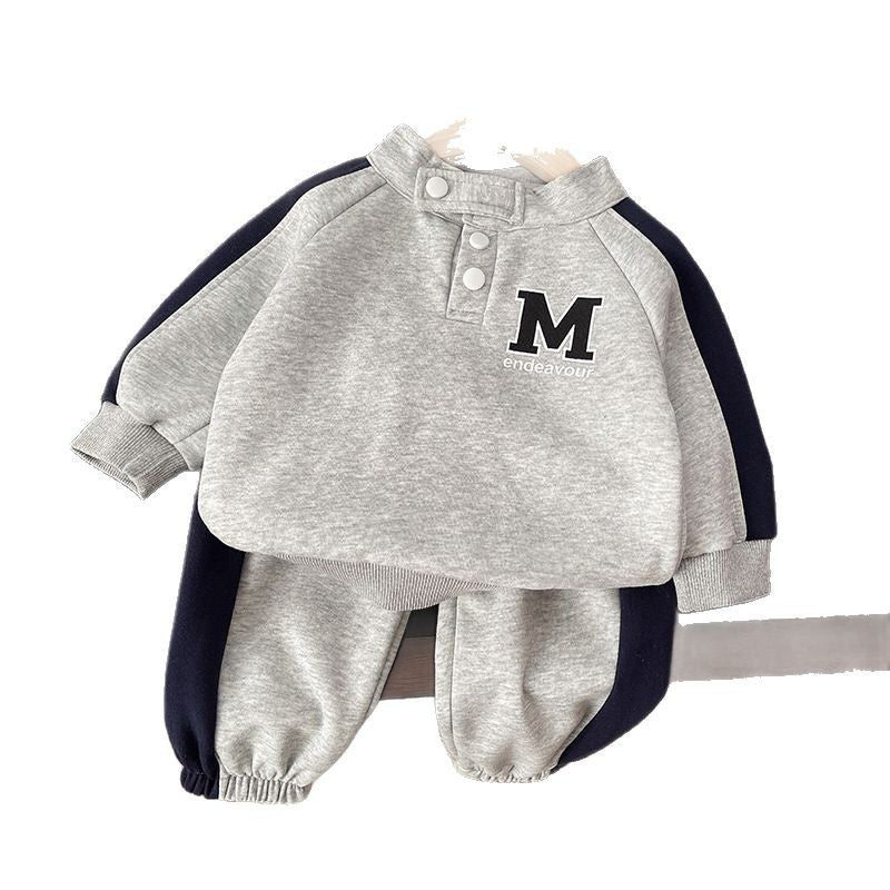 2025 Spring New Color Block Letter Sweatshirt Baby Boys Sports Pants Two-Piece Set One Piece Dropshipping