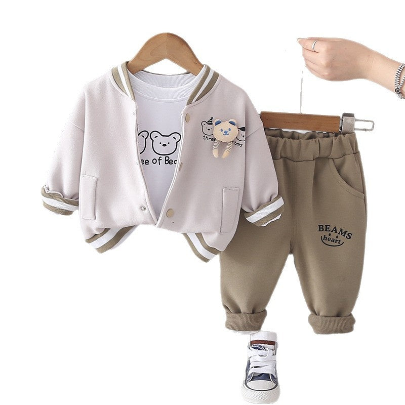 Children's Clothing Spring Autumn New Boys Infant Baby Kids Suit Casual Long Sleeve Three Bears Three-piece Set Trendy