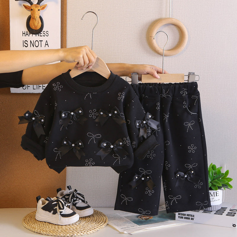 Outfit Set 2026 New Cartoon Style with Many Bows Sweatshirt Spring and Autumn Girls' Clothing Wholesale