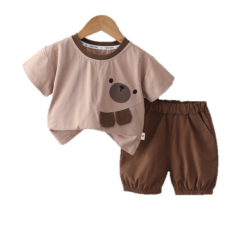 Boys' Outfit Bear Head Short Sleeve 2026 New Fashionable Children's Summer Two-Piece Set Baby Casual Clothes Trendy