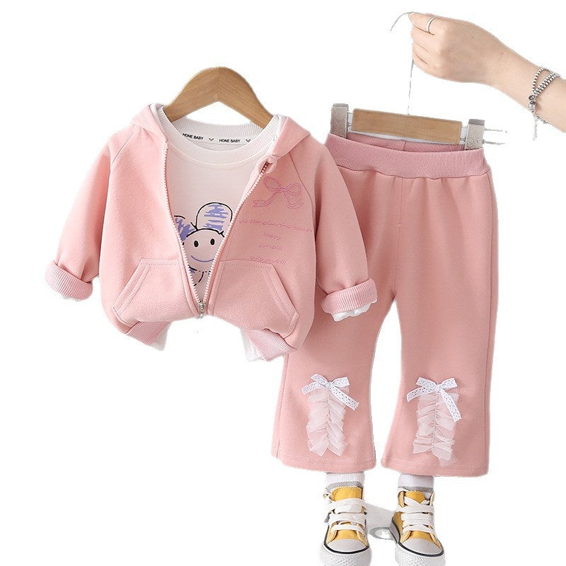Children's Clothing Girls' 2026 Spring and Autumn New Style Toddler Fall Outfit Baby Bell-Bottom Pants Three-Piece Set