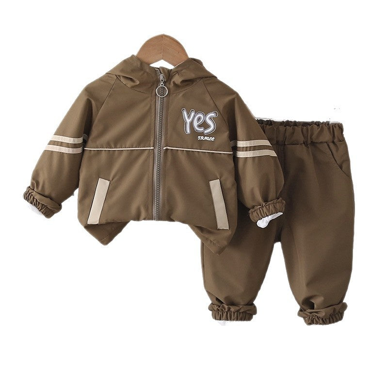 Boys' Casual Outfit 2026 New Fashionable Spring and Autumn Baby Children's Hooded Jacket Two-Piece Set Trendy