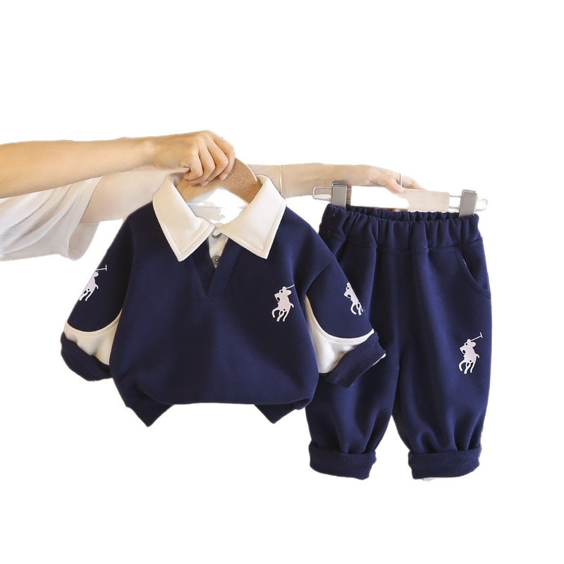 Boys' polo shirt set 2026 new autumn fashion stylish children's clothing for 1-year-old infants, spring and autumn, handsome baby boy clothes
