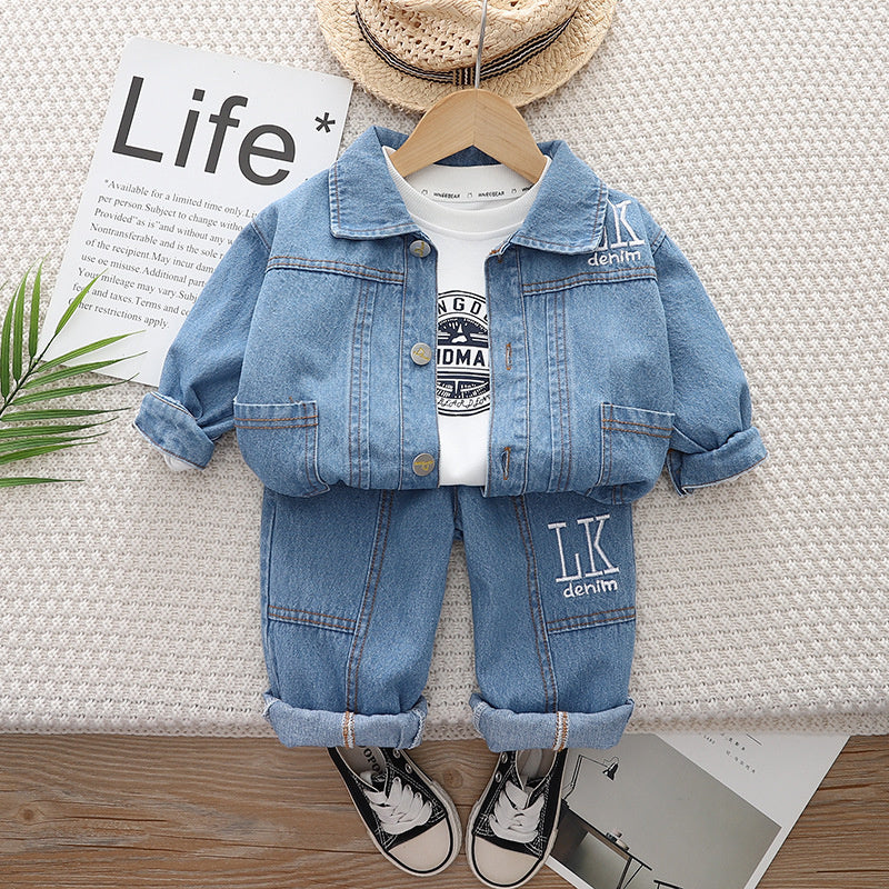 Boys' Outfit Stylish Baby Clothes Spring and Infant Handsome Clothing Autumn Children's Denim Three-Piece Set